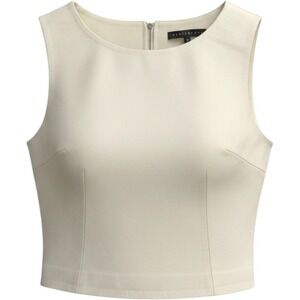 Abbey Glass Cream White Leather Sleeveless Cropped Top Zip Back Size S